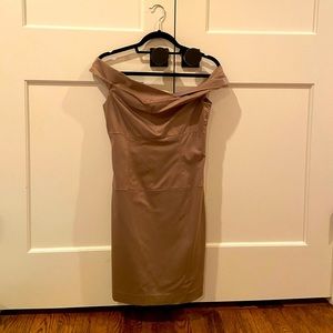 Taupe off the shoulder Black Halo dress